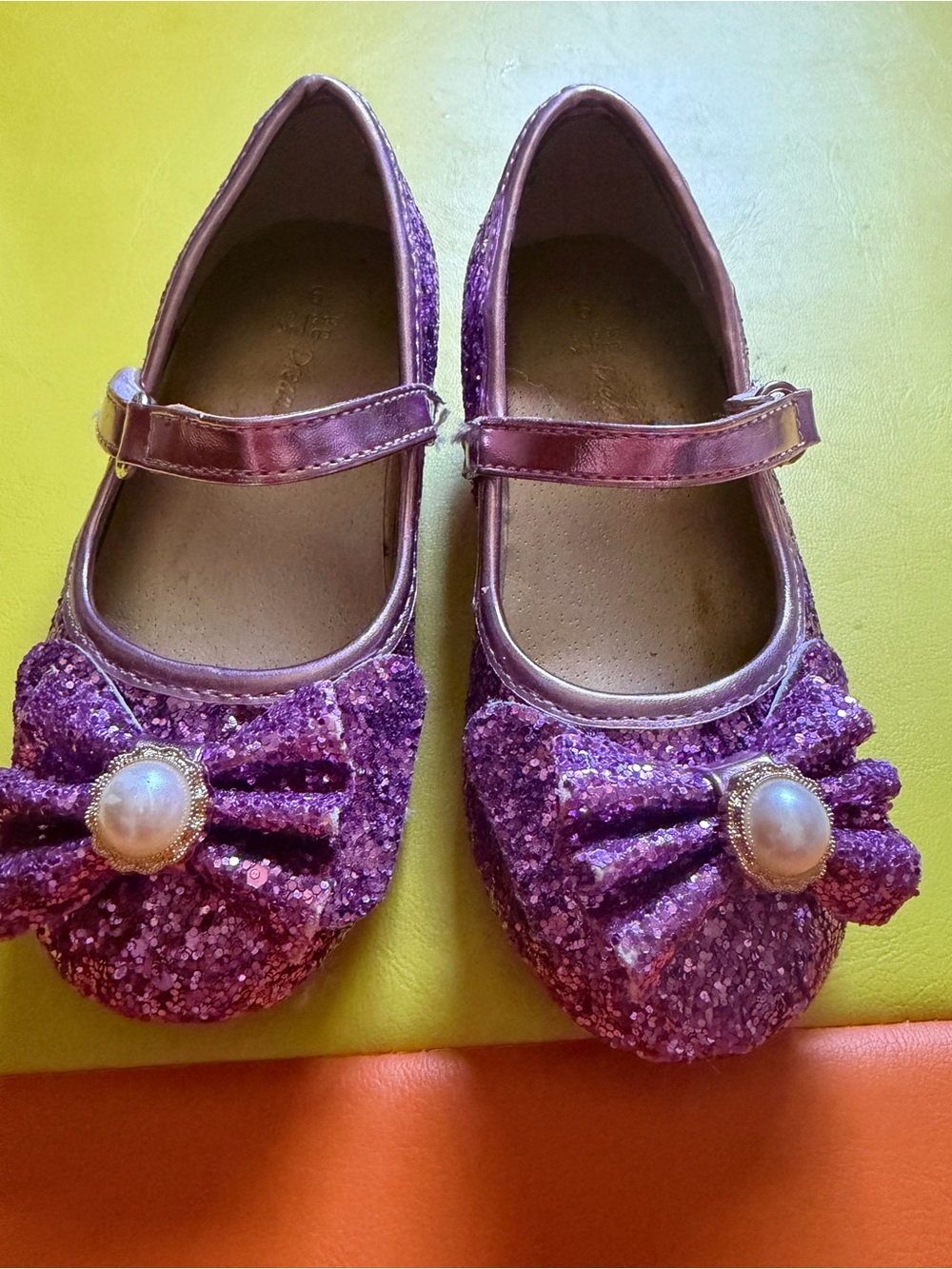 Dream Pairs Purple Glitter Mary Jane Shoes with Bow & Pearl